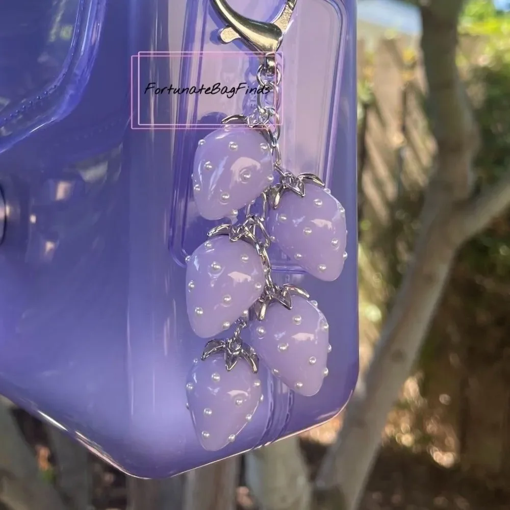 Lilac Lavender Baby Purple Jelly Pearl Heart Strawberry Cluster Bag Charm SILVER - Picture 8 of 8